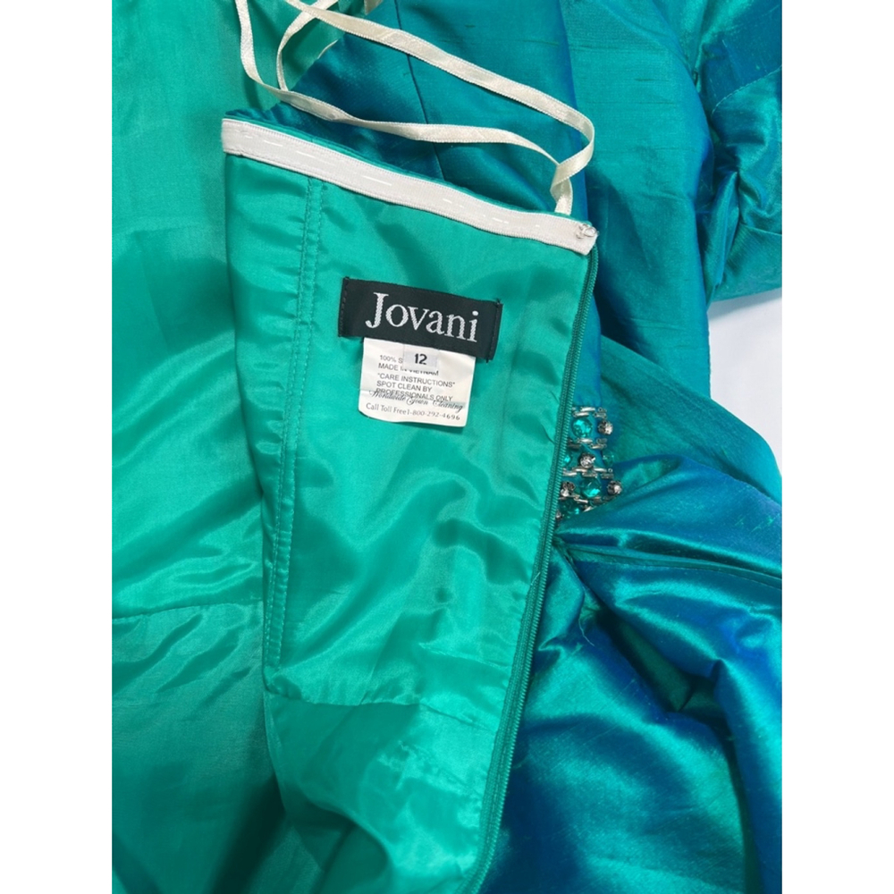 Women's JOVANI Silk Teal Mermaid Prom Jewelled Dress Size 12 - Picture 15 of 17
